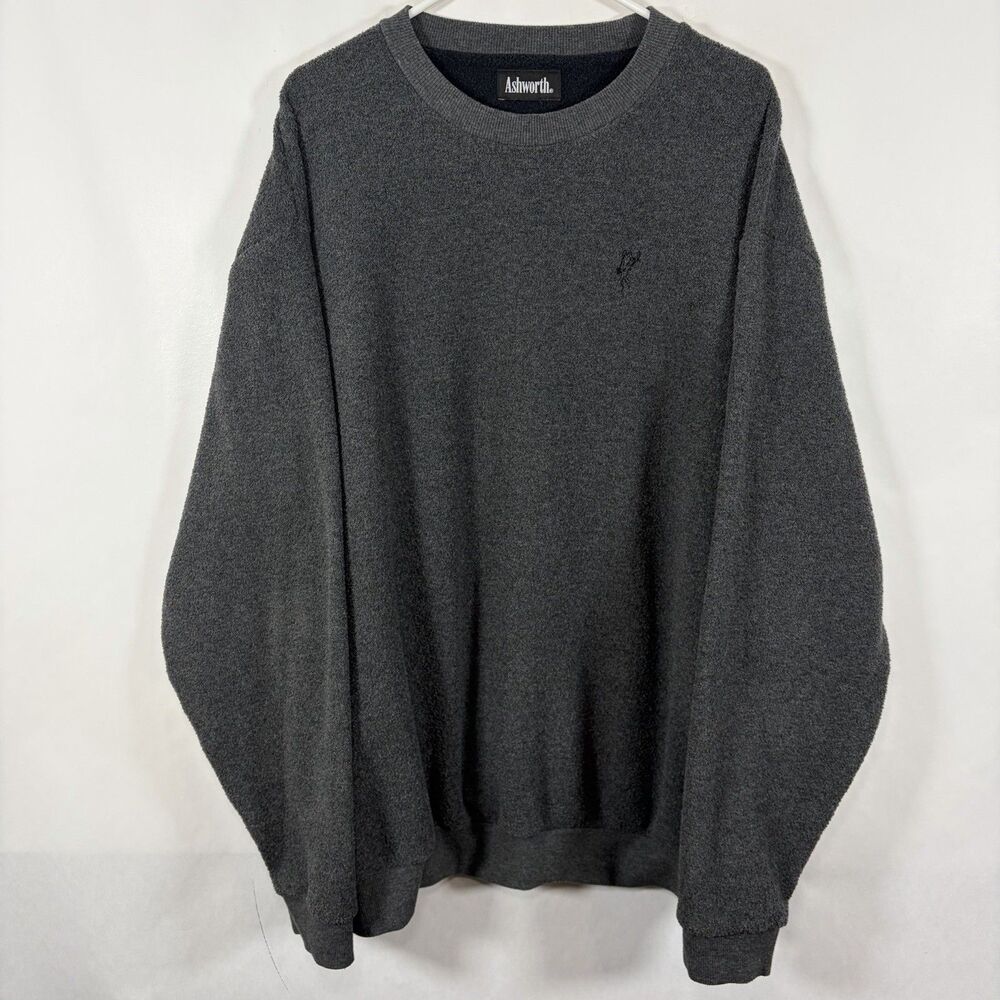 Ashworth Golf Crewneck Pullover Fleece Sweater Mens 3XL Gray Embroidered Logo